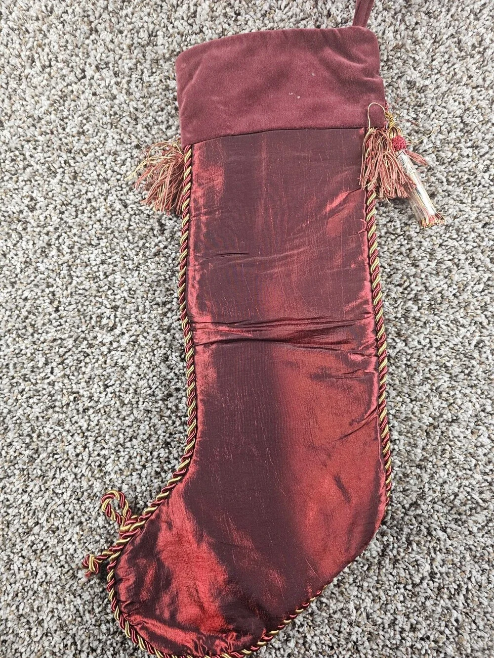 Vintage Victorian Style Burgundy & Gold Embellished Christmas Stocking Patchwork